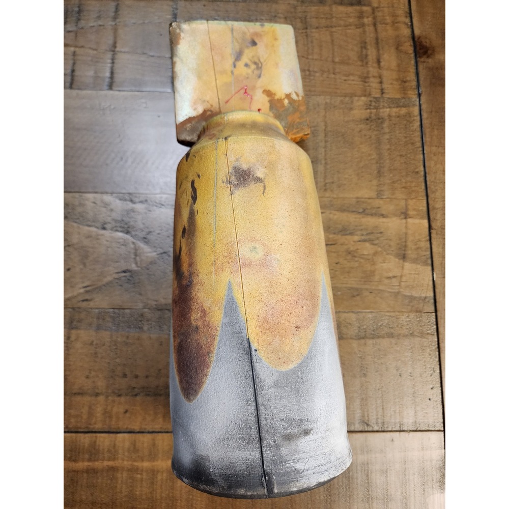 Truitt Studio Pottery Bomb Vase Signed Ceramic Art Sculpture‎ Yellow Grey 12.5"